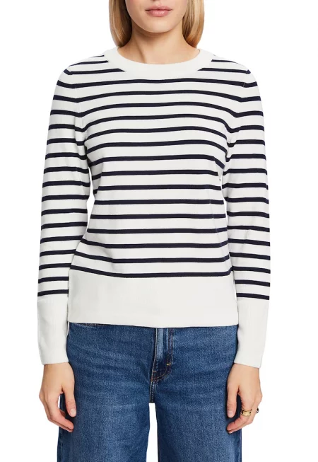 Фино плетен пуловер на райе