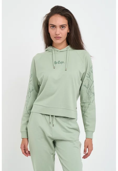 Флорално худи с реглан ръкави - Ментово зелено