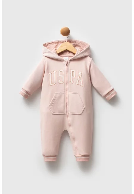 Гащеризон с качулка и лого - Прашно розово