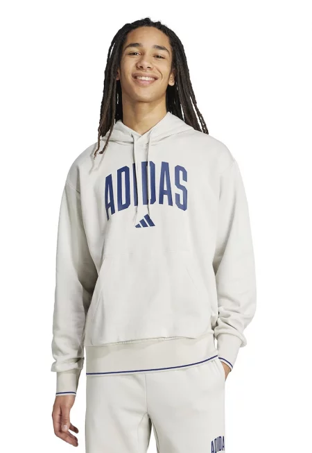 Худи с джоб кенгуру - Тъмносин/Мръснобял