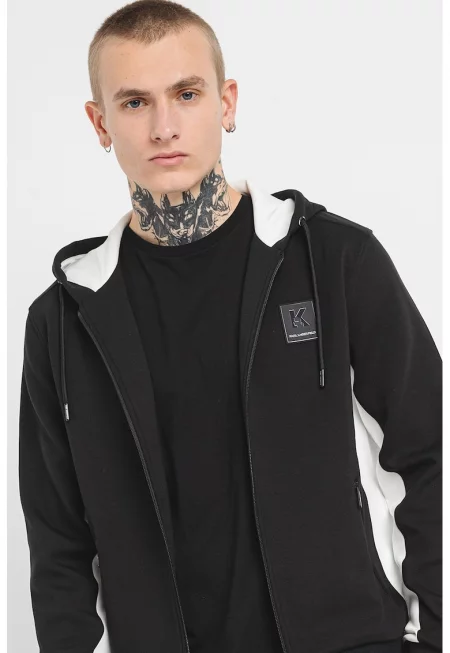 Худи с цип и контрасти - Черен/Мръснобял