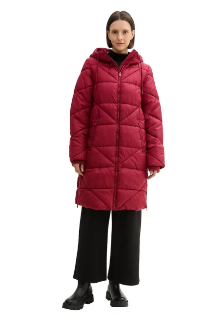 Капитонирано зимно яке с качулка - Тъмночервен