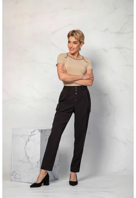 Карго панталон с висока талия и копчета -