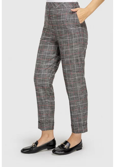 Кариран панталон - Меланж тъмно сиво/Мандарина/Мръснобял