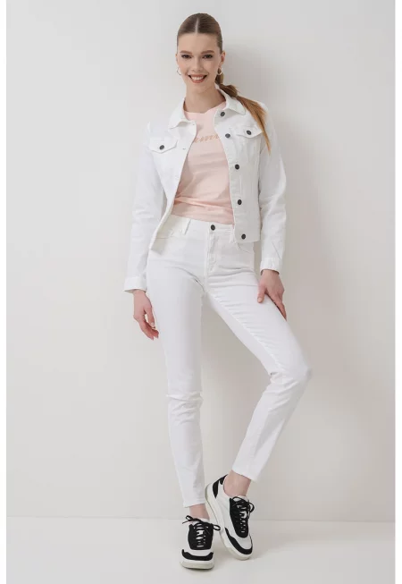 Късо яке от деним - Бял