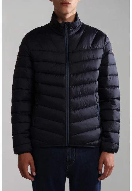Късо зимно яке с капитониран дизайн - Тъмносин