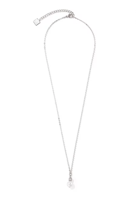 Колие от неръждаема стомана с перла - Сребрист