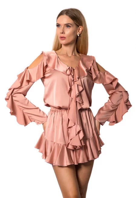 Комплект Kataleya с бляскав ефект - 2 части - Розова сьомга