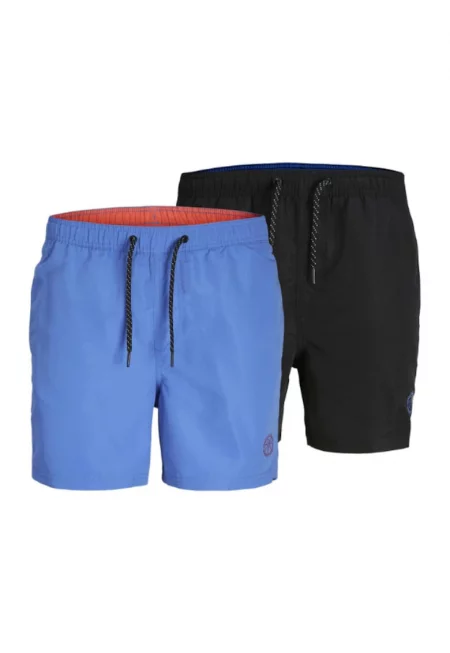 Комплект от 2 чифта мъжки бански гащета -  Полиестер - Черен - Син - Черен/Син