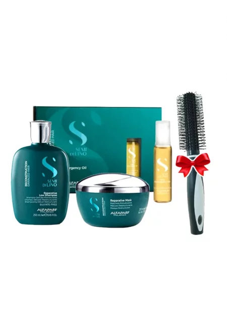 Комплект  Semi Di Lino Reconstruction с 250 ml шампоан - 200 ml маска - 6x13 ml серум и кръгла четка