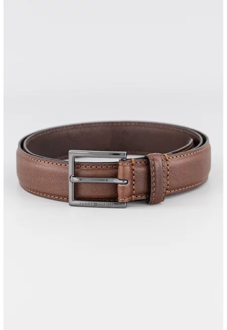 Кожен колан с метална тока - Тъмнокафяв