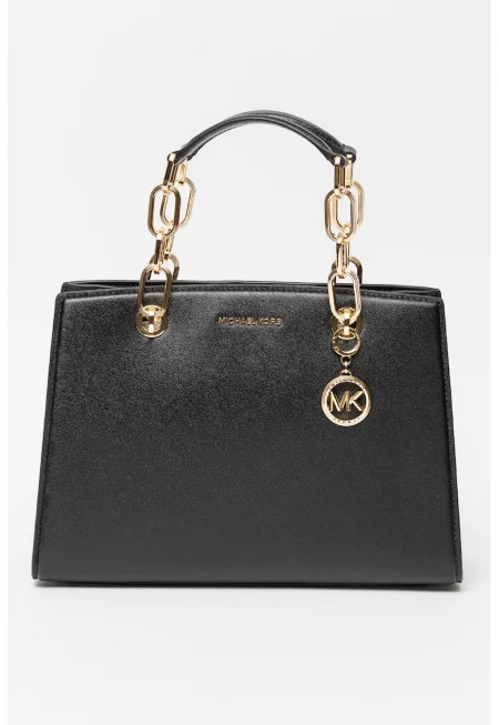 Кожена чанта Cynthia с дръжки с верижки - Черен