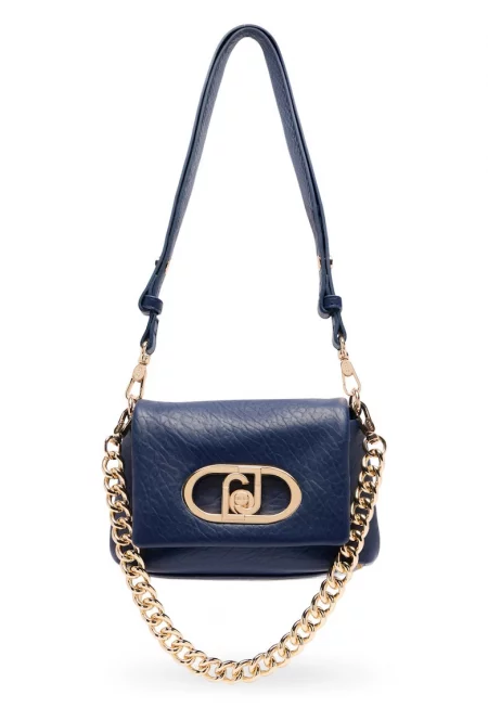 Кожена чанта през рамо Lapuffy с отделяща се дръжка - Тъмносин