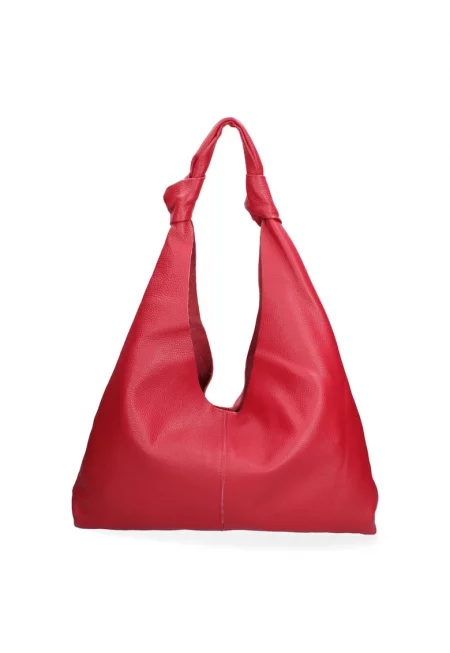 Кожена чанта за рамо с несесер с цип - Тъмночервен