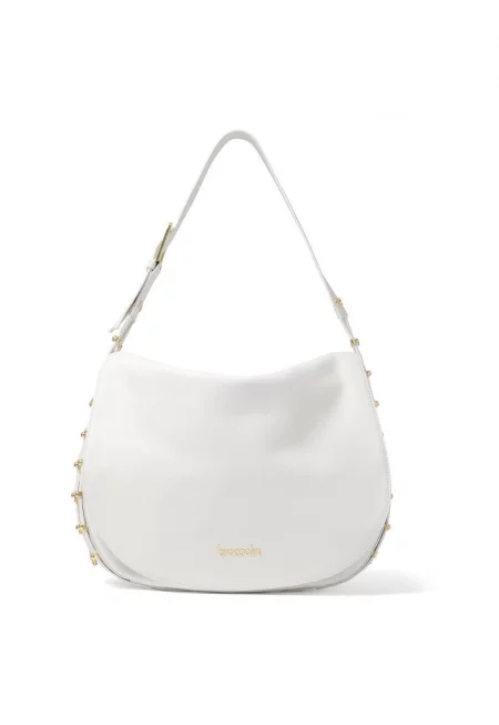 Кожена чанта за рамо с верижки - Бял