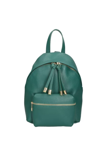 Кожена раница с преден джоб с цип - Тъмнозелен