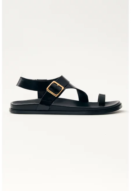 Кожени равни сандали с тока - Черен
