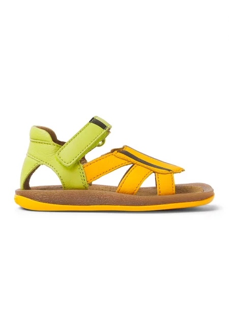 Кожени сандали с отвори - Лайм зелено/Тъмножълт