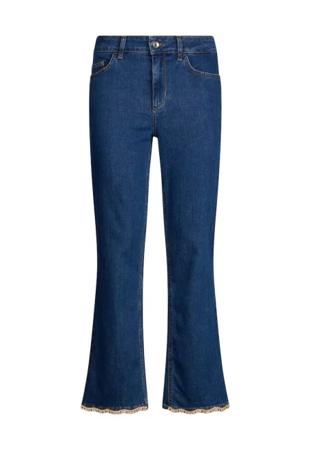 Леко разкроени дънки с декоративни камъни - Син