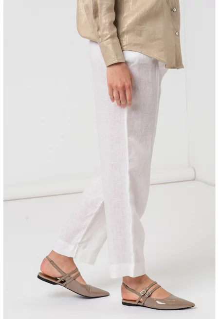 Ленен панталон с висока талия - Мръснобял