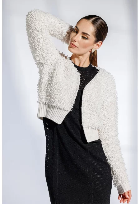 Мъхеста вълнена жилетка Icon - Крем