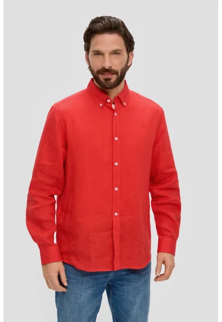 Мъжка ленена риза с дълъг ръкав и Regular fit кройка -  Мандарина