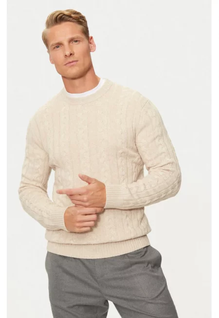Мъжки пуловер -  304268045 - Найлон/Вискоза/Вълна - - Бежов