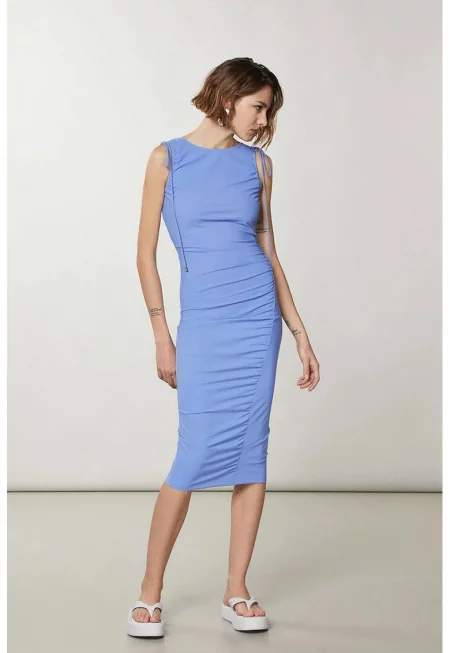 Midi Dress With Round Neckline - Лилав