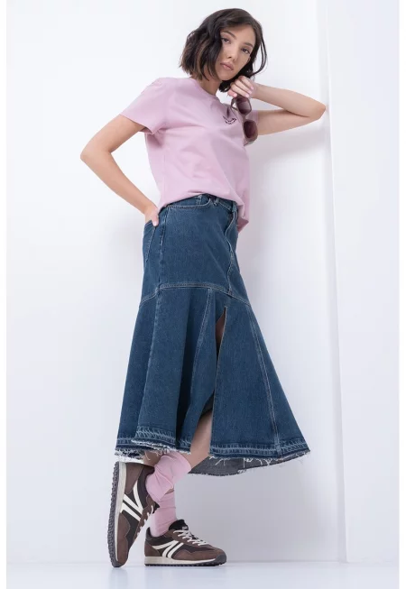 Миди пола с фронтална цепка - Тъмносин