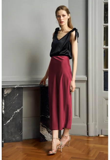 Миди пола с висока талия - Бордо
