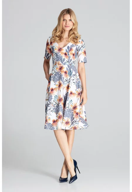 Миди рокля  модел M673 107 - флорален десен - многоцветна - 100% полиестер