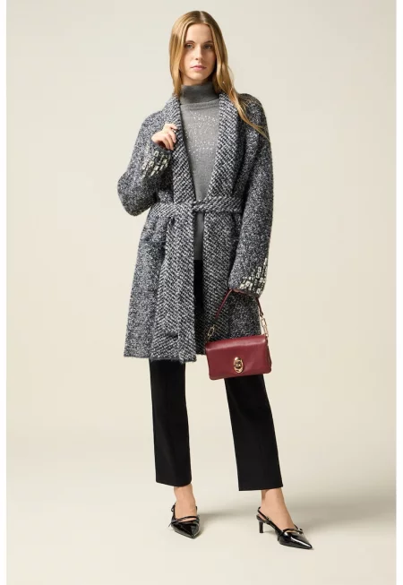 Палто с връзки - Меланж тъмно сиво