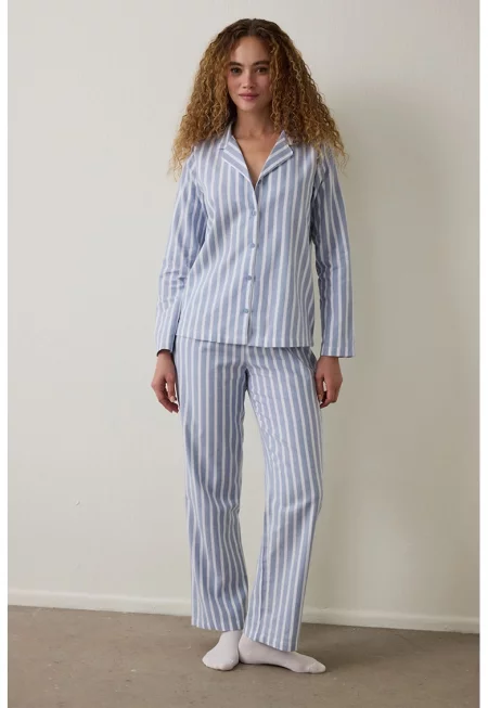 Памучна пижама на райе