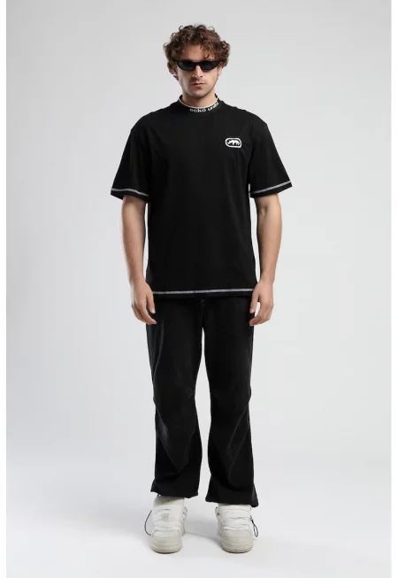 Памучна тениска с контрасти - Черен/Бял