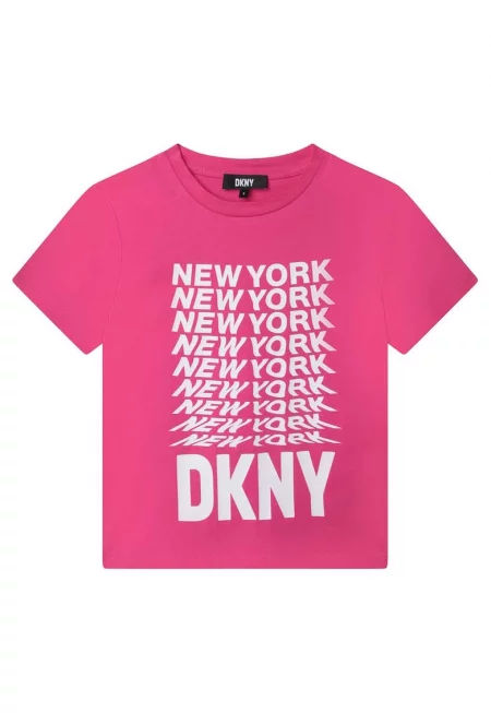 Памучна тениска с контрастна щампа - Бял/Розово