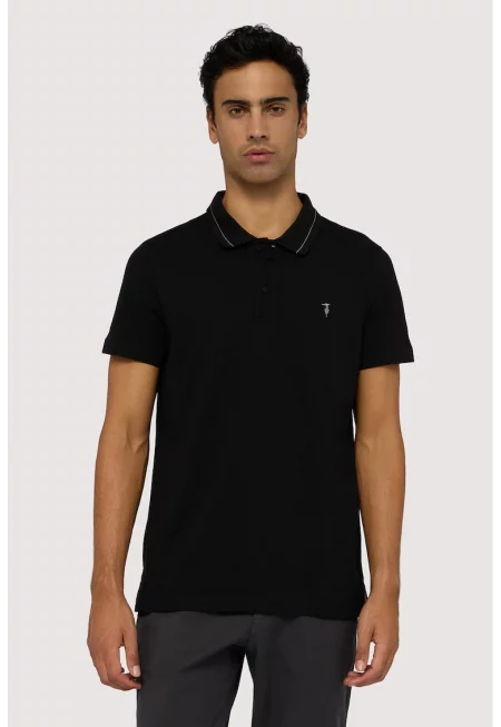 Памучна тениска с яка - Черен