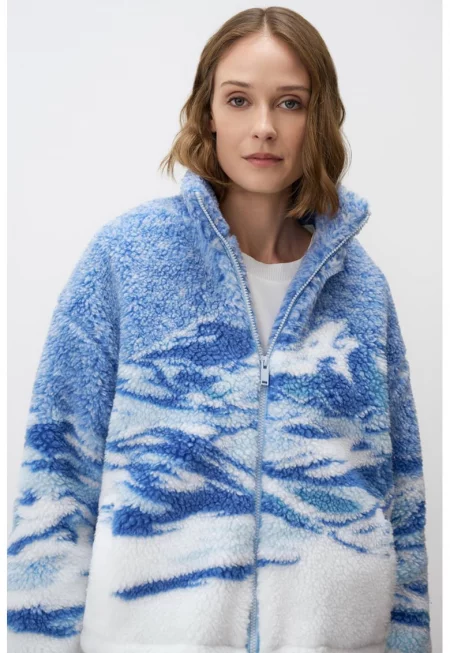 Плюшен суитшърт с принт - Бял/Син