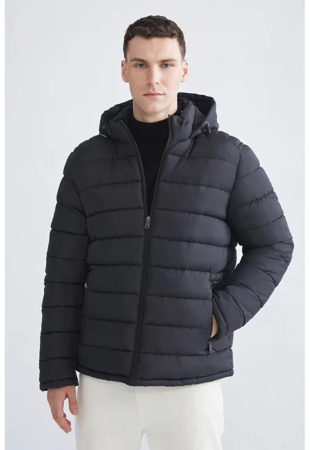 Подплатено зимно яке с джобове - Черен