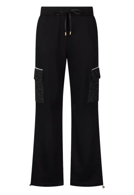 Поларен карго панталон с връзка - Черен