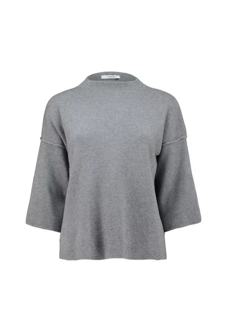 Пуловер с овално деколте - Сив меланж