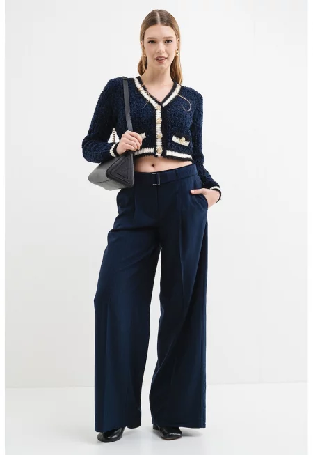 Раиран панталон с широк крачол - Тъмносин