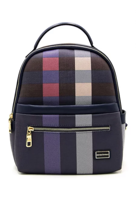 Раница от еко кожа на каре - Тъмносин