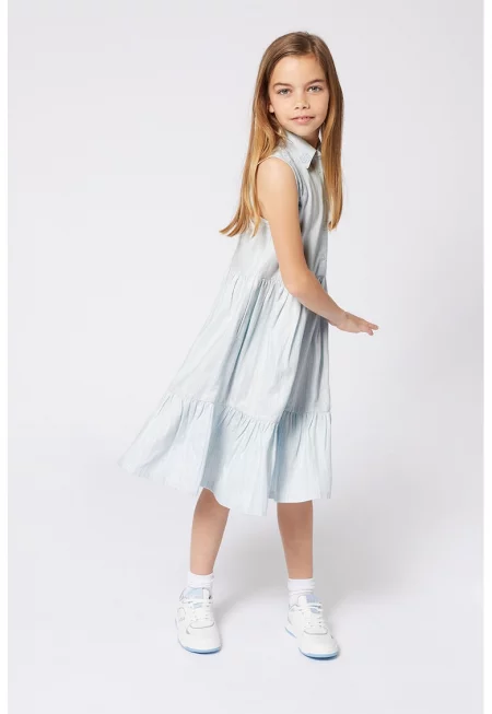 Разкроена рокля без ръкави - Ледено синьо