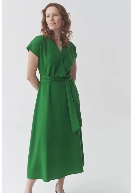 Разкроена шпиц рокля с лиосел - Зелен