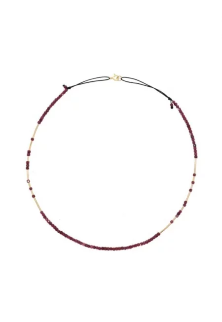 Регулируемо колие до основата на врата - с кубични гранати и 14k навити златни елементи/20