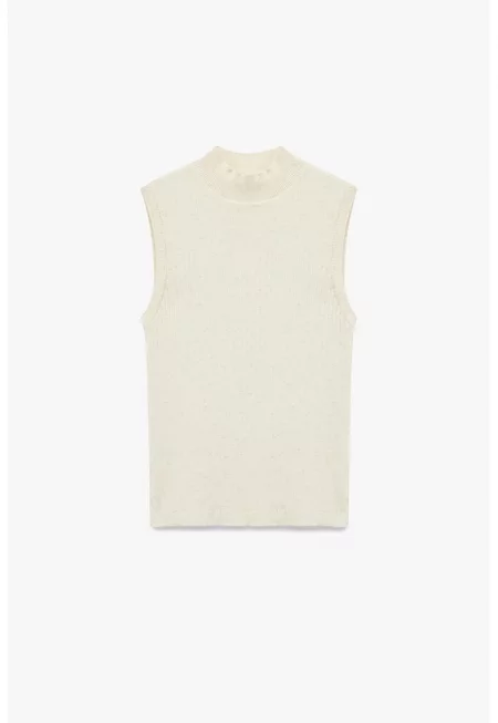 Рипсена блуза с ниска яка - без ръкави