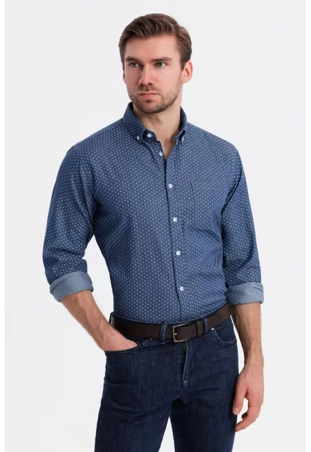 Риза от шамбре с фигурален принт