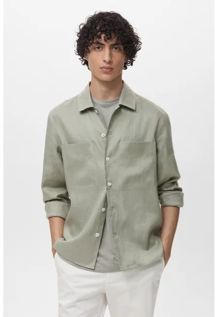 Риза с лен с джобове на гърдите