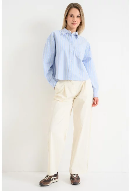 Риза с паднали ръкави - Бял/Черен/Лавандула