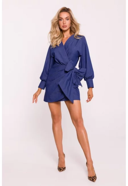 Rochie mini suprapusa cu legatura pe lateral - - Син